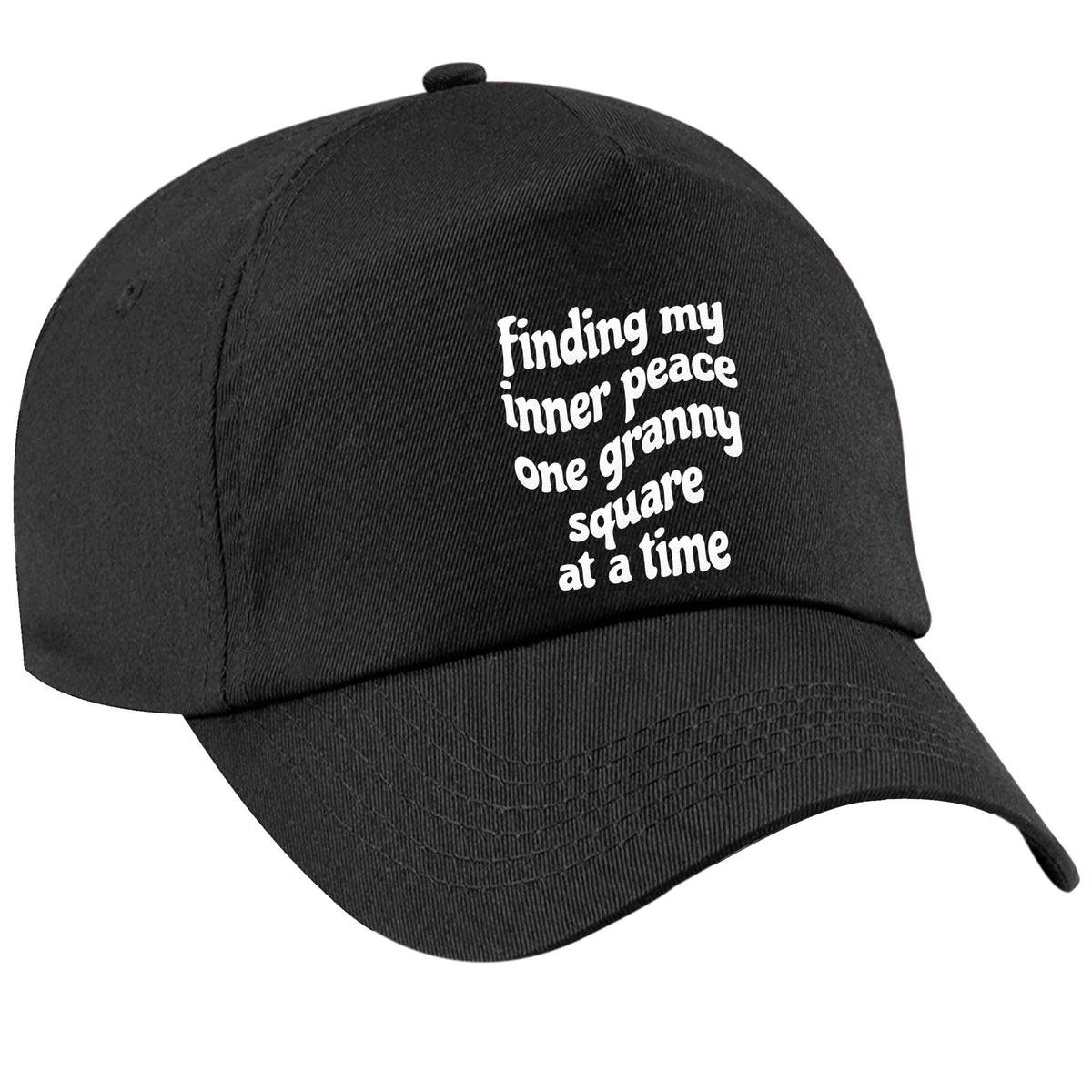 Finding My Inner Peace One Granny Square at a Time black peak cap
