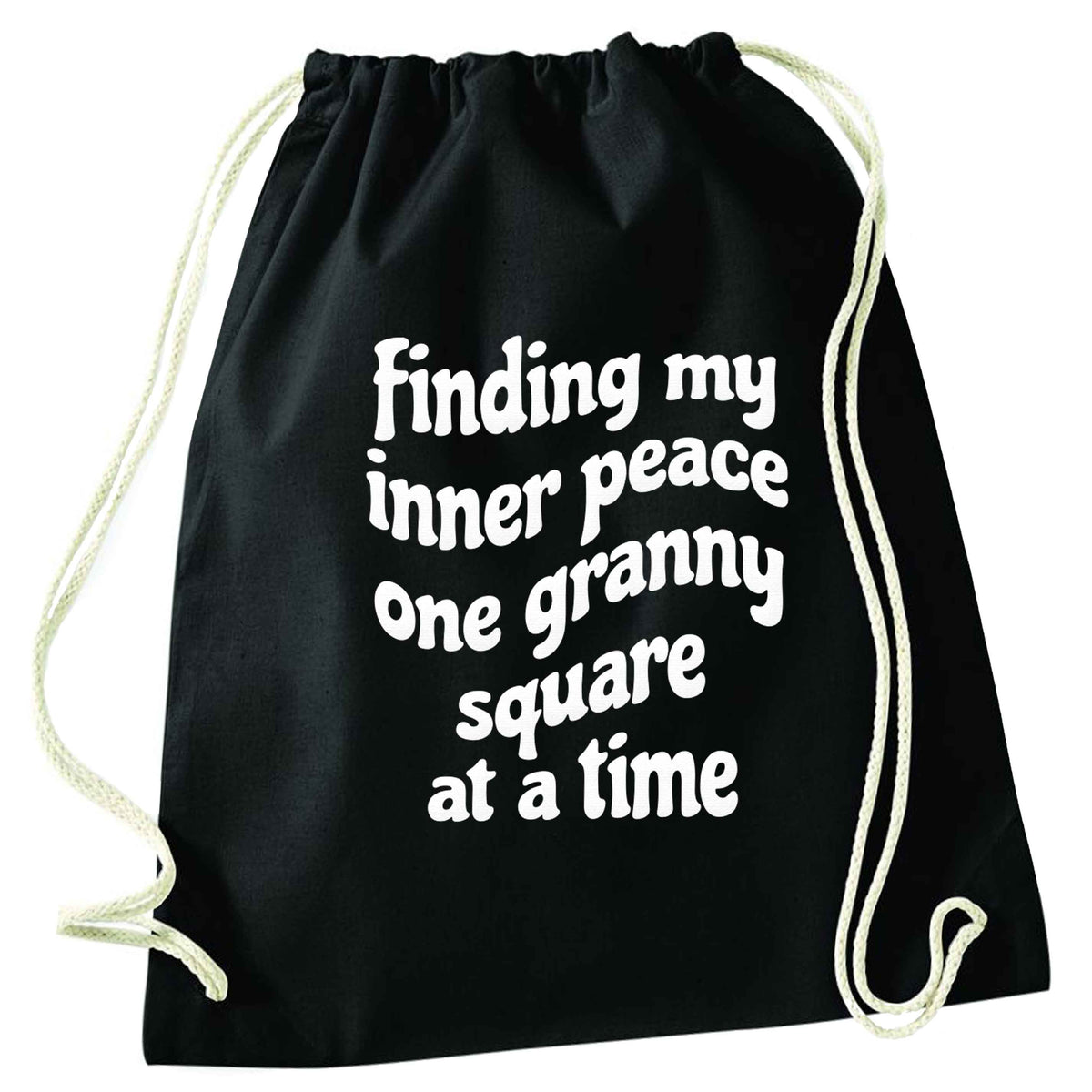 Finding My Inner Peace One Granny Square at a Time black drawstring bag