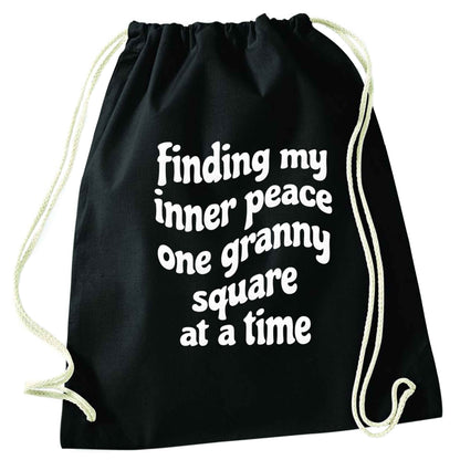 Finding My Inner Peace One Granny Square at a Time black drawstring bag