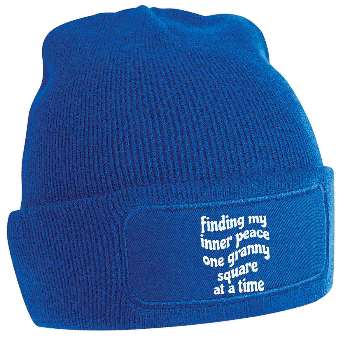 Finding My Inner Peace One Granny Square at a Time blue beanie hat