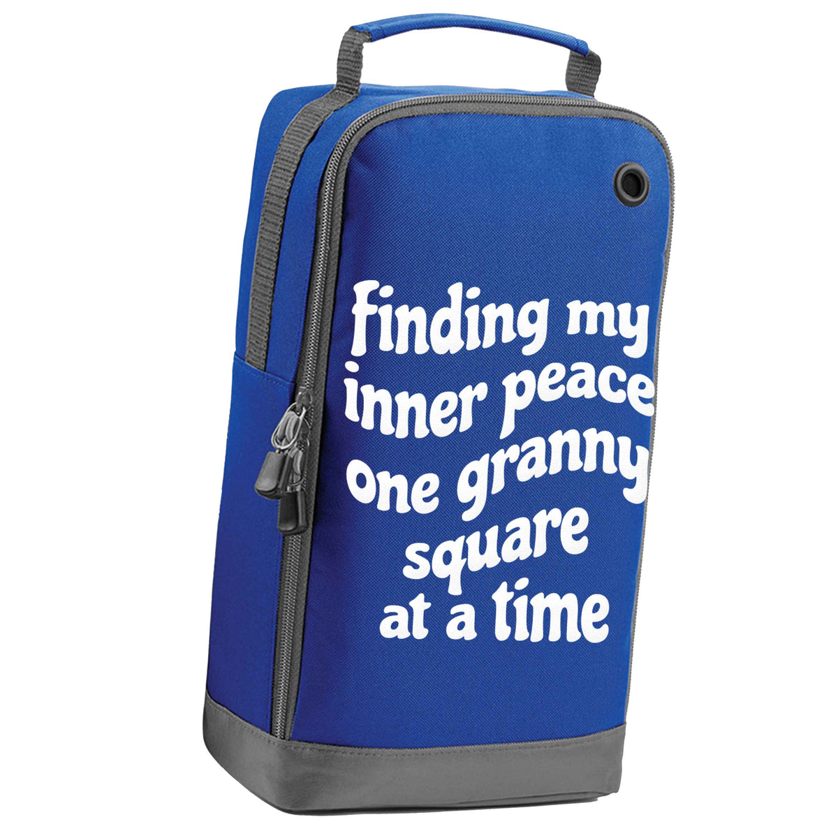 Finding My Inner Peace One Granny Square at a Time blue sports shoe bag vertical print