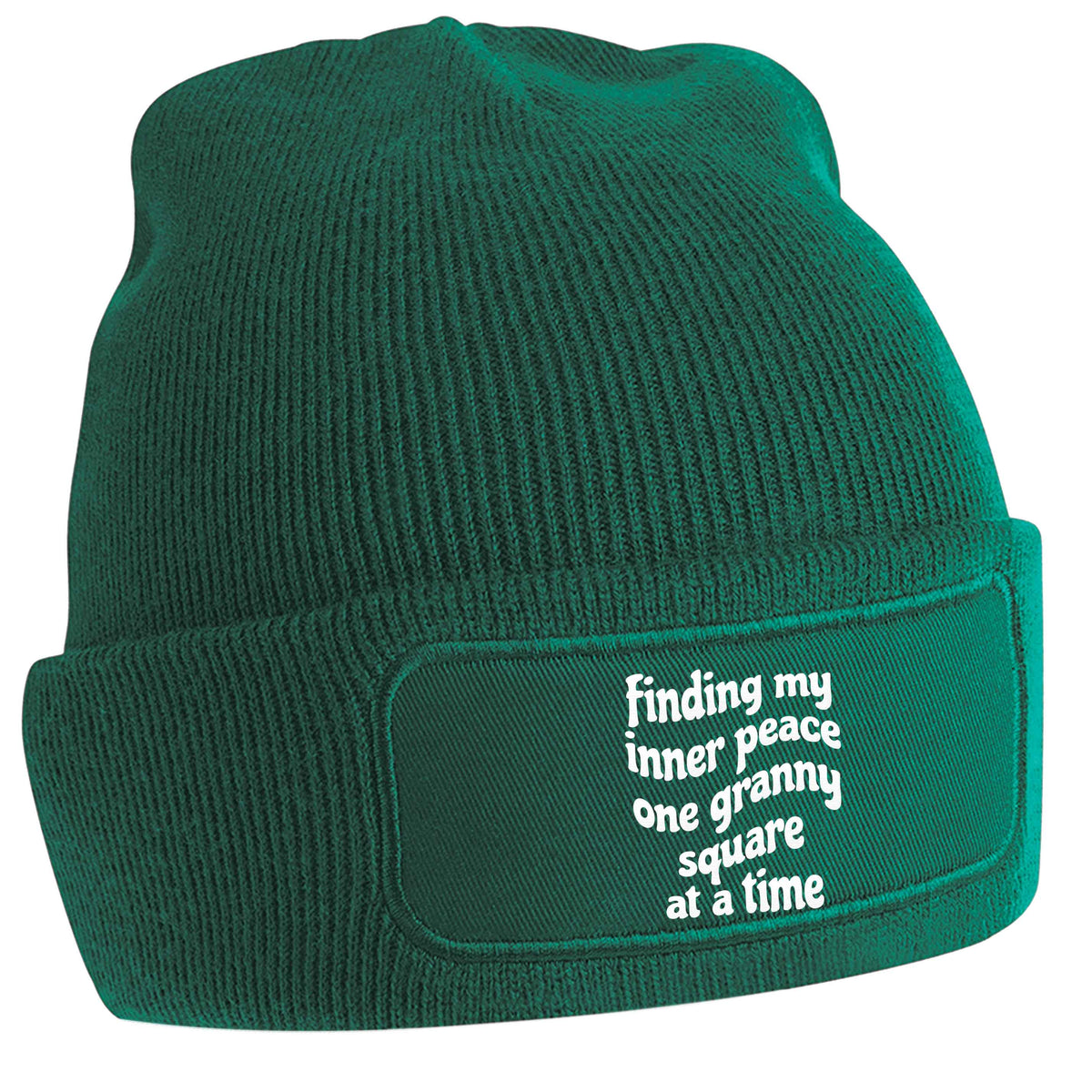 Finding My Inner Peace One Granny Square at a Time green beanie hat
