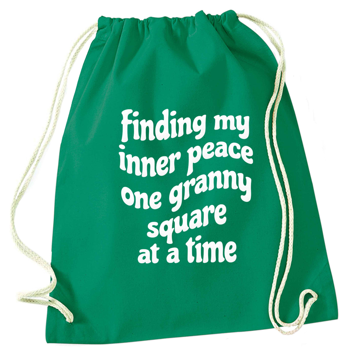 Finding My Inner Peace One Granny Square at a Time green drawstring bag