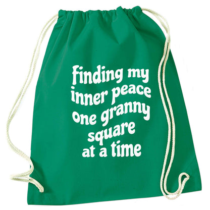 Finding My Inner Peace One Granny Square at a Time green drawstring bag