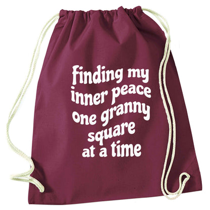 Finding My Inner Peace One Granny Square at a Time maroon drawstring bag