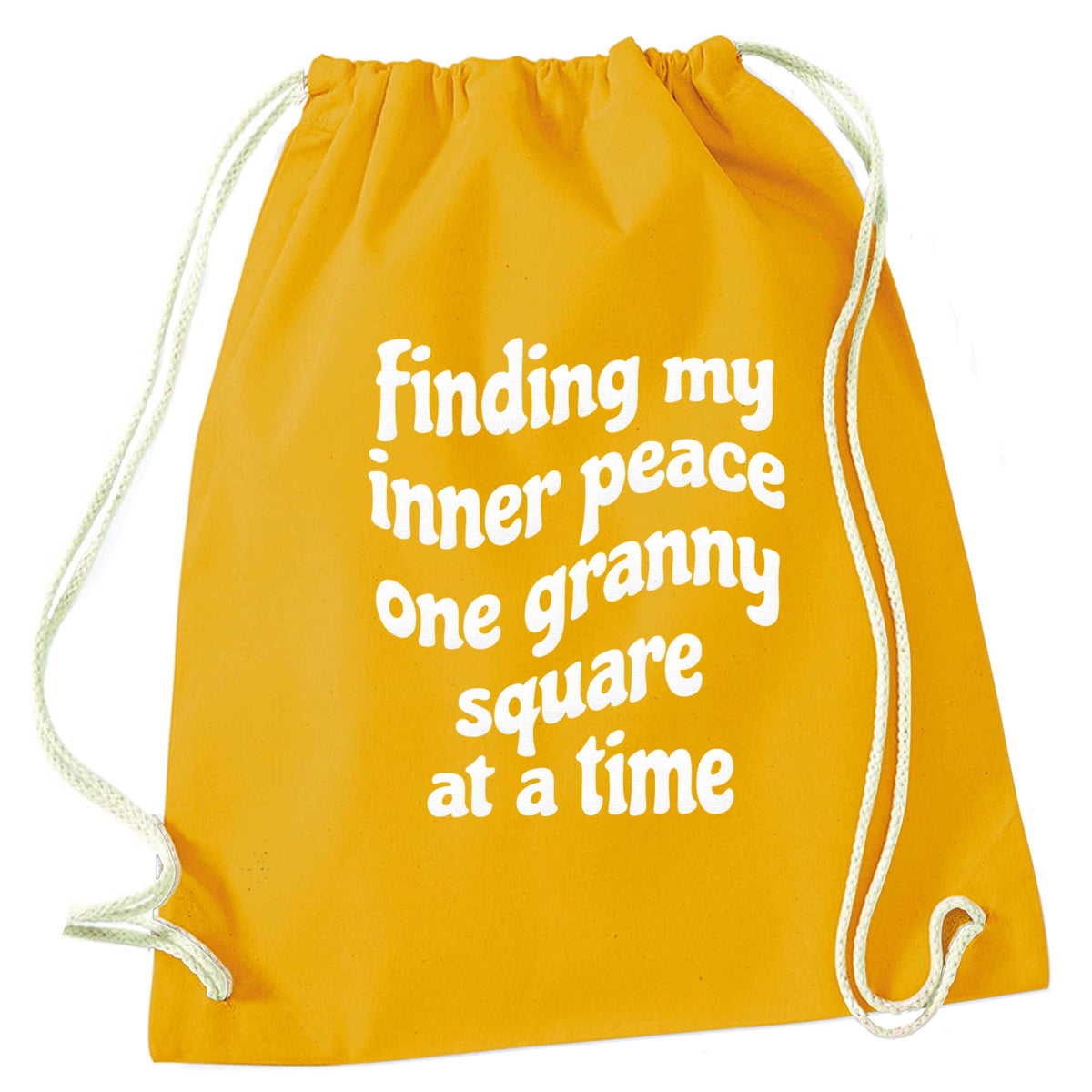 Finding My Inner Peace One Granny Square at a Time mustard drawstring bag