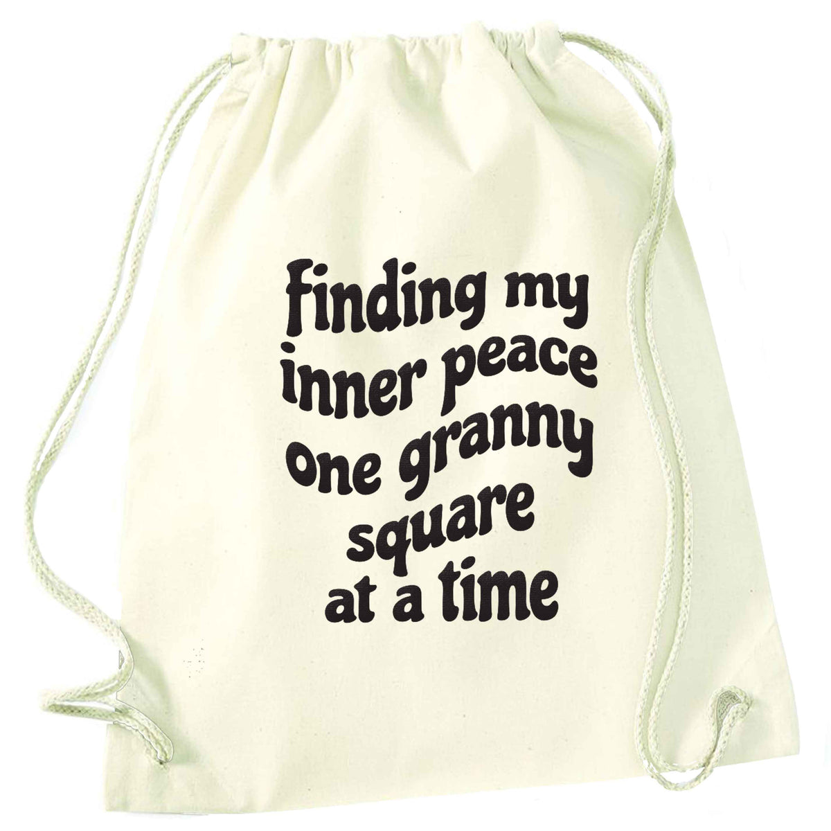 Finding My Inner Peace One Granny Square at a Time natural drawstring bag