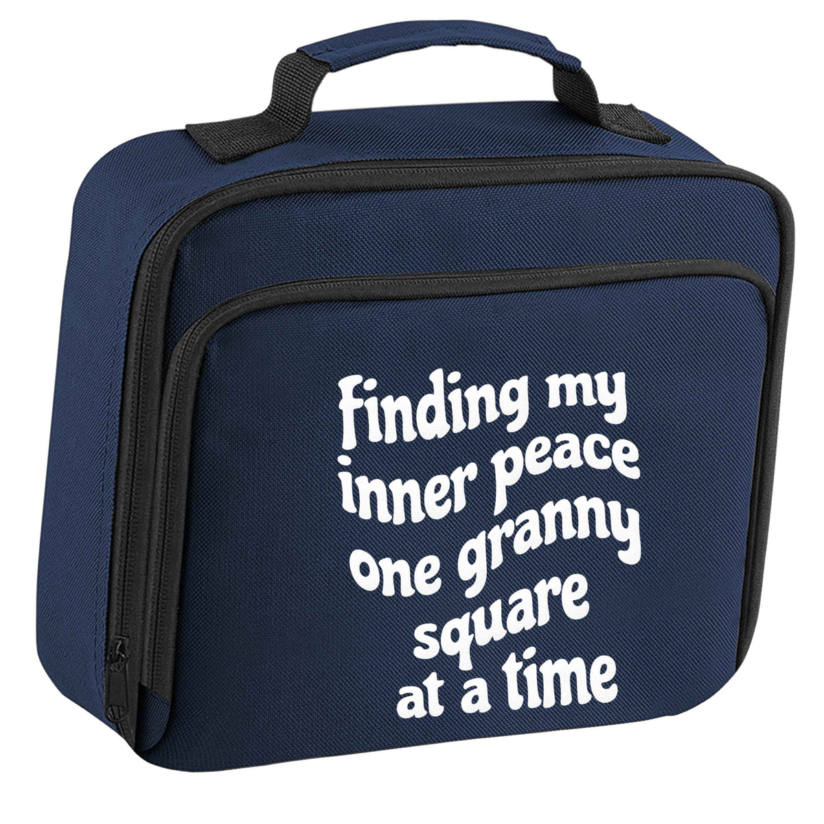 Finding My Inner Peace One Granny Square at a Time insulated navy lunch bag cooler
