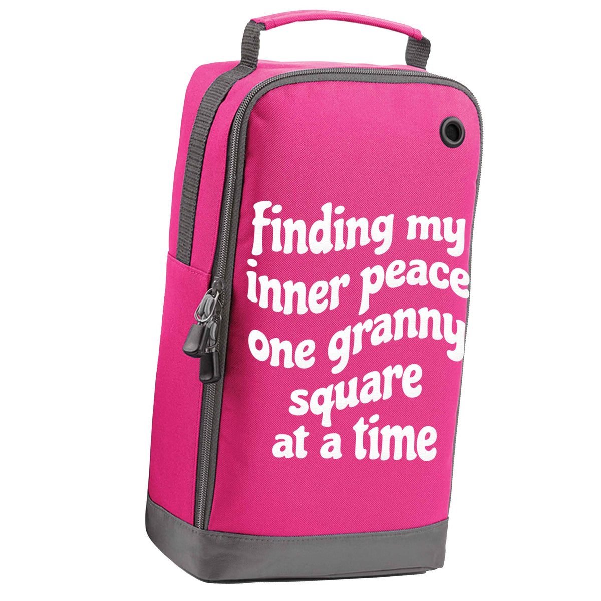Finding My Inner Peace One Granny Square at a Time pink sports shoe bag vertical print