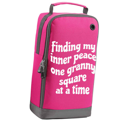 Finding My Inner Peace One Granny Square at a Time pink sports shoe bag vertical print