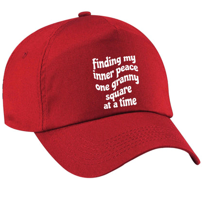 Finding My Inner Peace One Granny Square at a Time red peak cap