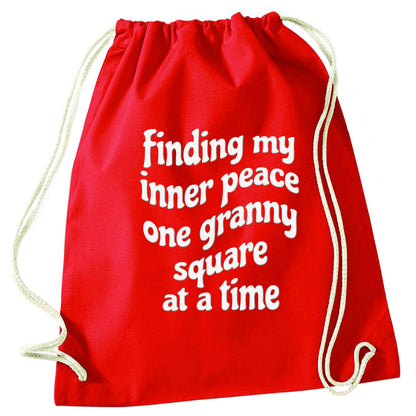 Finding My Inner Peace One Granny Square at a Time red drawstring bag 