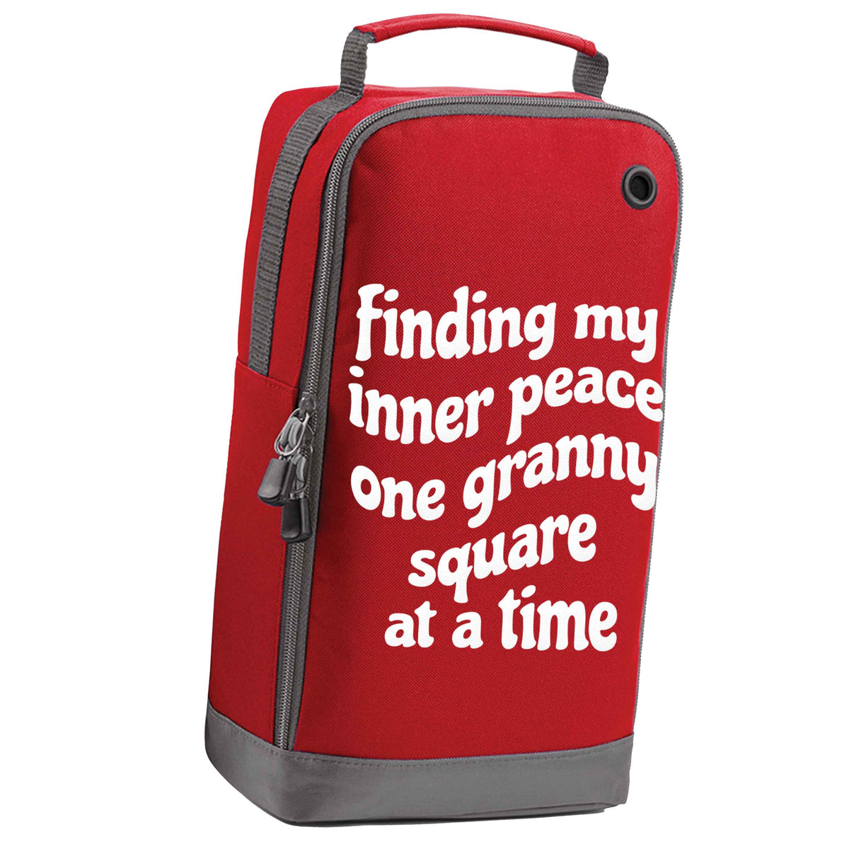 Finding My Inner Peace One Granny Square at a Time red sports shoe bag horizontal print