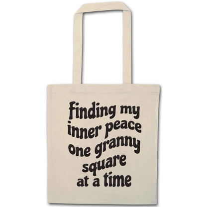 Finding My Inner Peace One Granny Square at a Time natural tote bag