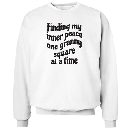 Finding My Inner Peace One Granny Square at a Time adult's unisex white sweater 2XL