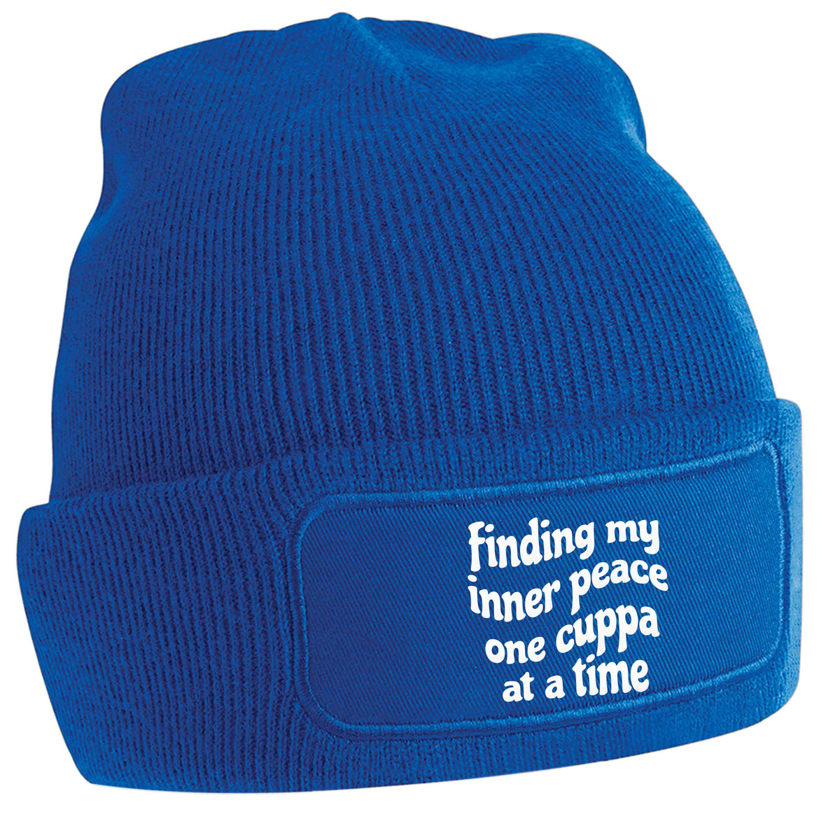 Finding My Inner Peace One Cuppa at a Time blue beanie hat