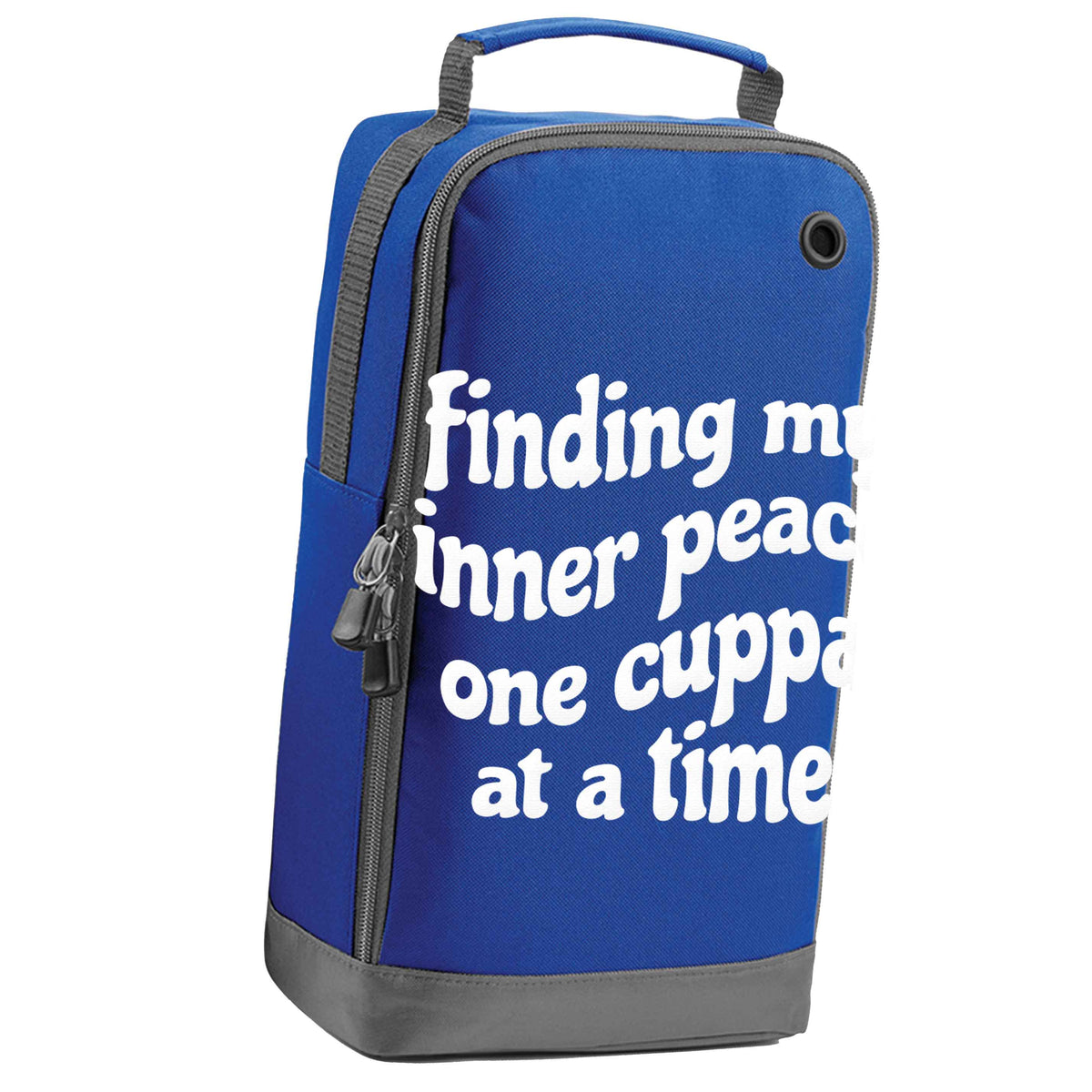 Finding My Inner Peace One Cuppa at a Time blue sports shoe bag vertical print