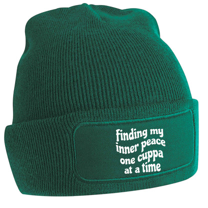 Finding My Inner Peace One Cuppa at a Time green beanie hat