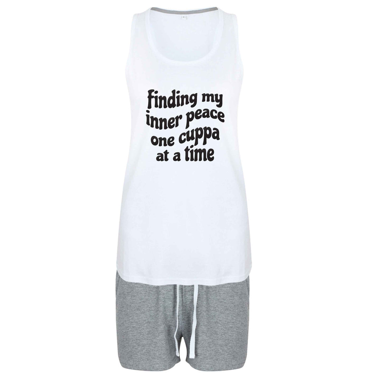 Finding My Inner Peace One Cuppa at a Time size XL women's pyjama shorts set in grey