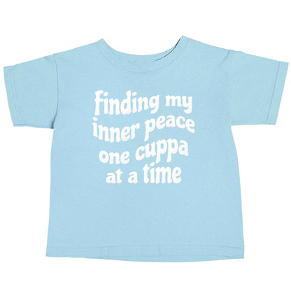 Finding My Inner Peace One Cuppa at a Time light blue baby toddler Tshirt 2 Years