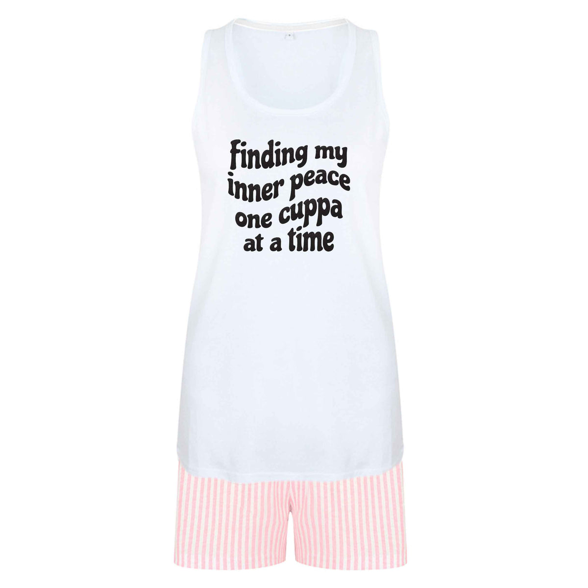 Finding My Inner Peace One Cuppa at a Time size XL women's pyjama shorts set in pink 