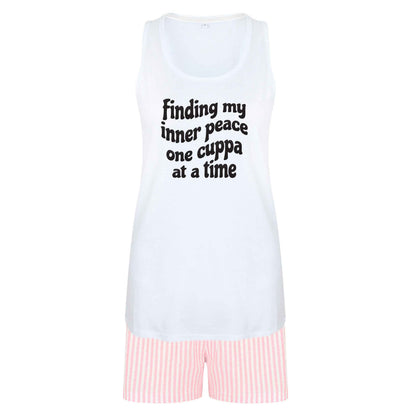 Finding My Inner Peace One Cuppa at a Time size XL women's pyjama shorts set in pink 