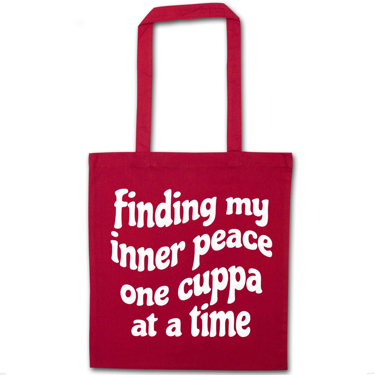 Finding My Inner Peace One Cuppa at a Time red tote bag