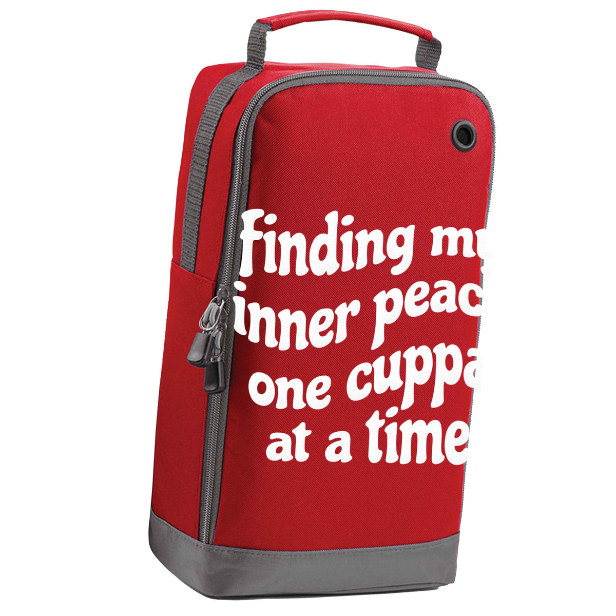 Finding My Inner Peace One Cuppa at a Time red sports shoe bag horizontal print