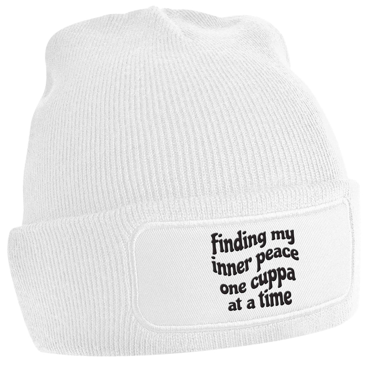 Finding My Inner Peace One Cuppa at a Time white beanie hat