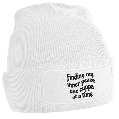 Finding My Inner Peace One Cuppa at a Time white beanie hat