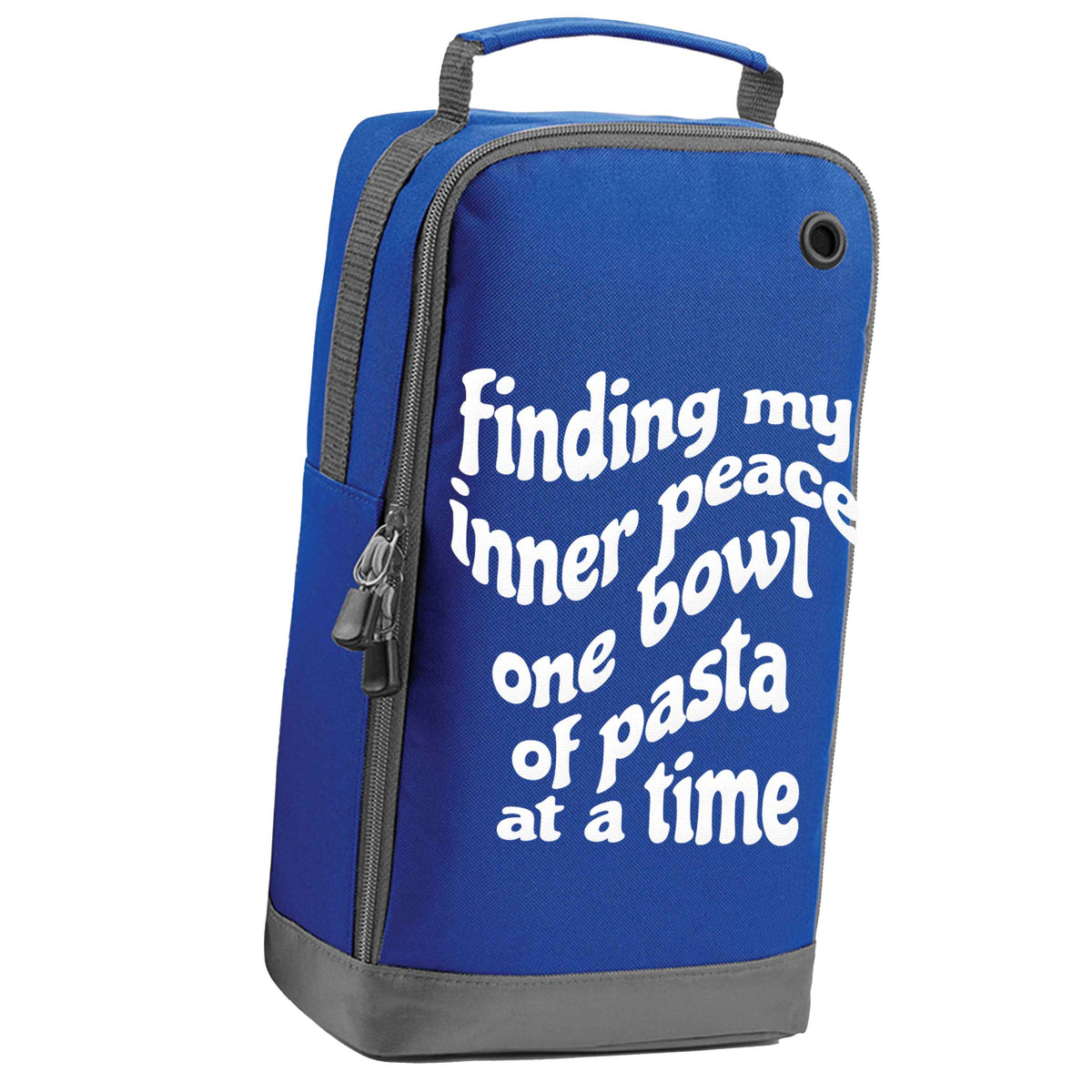 Finding My Inner Peace One Bowl of Pasta at a Time blue sports shoe bag vertical print