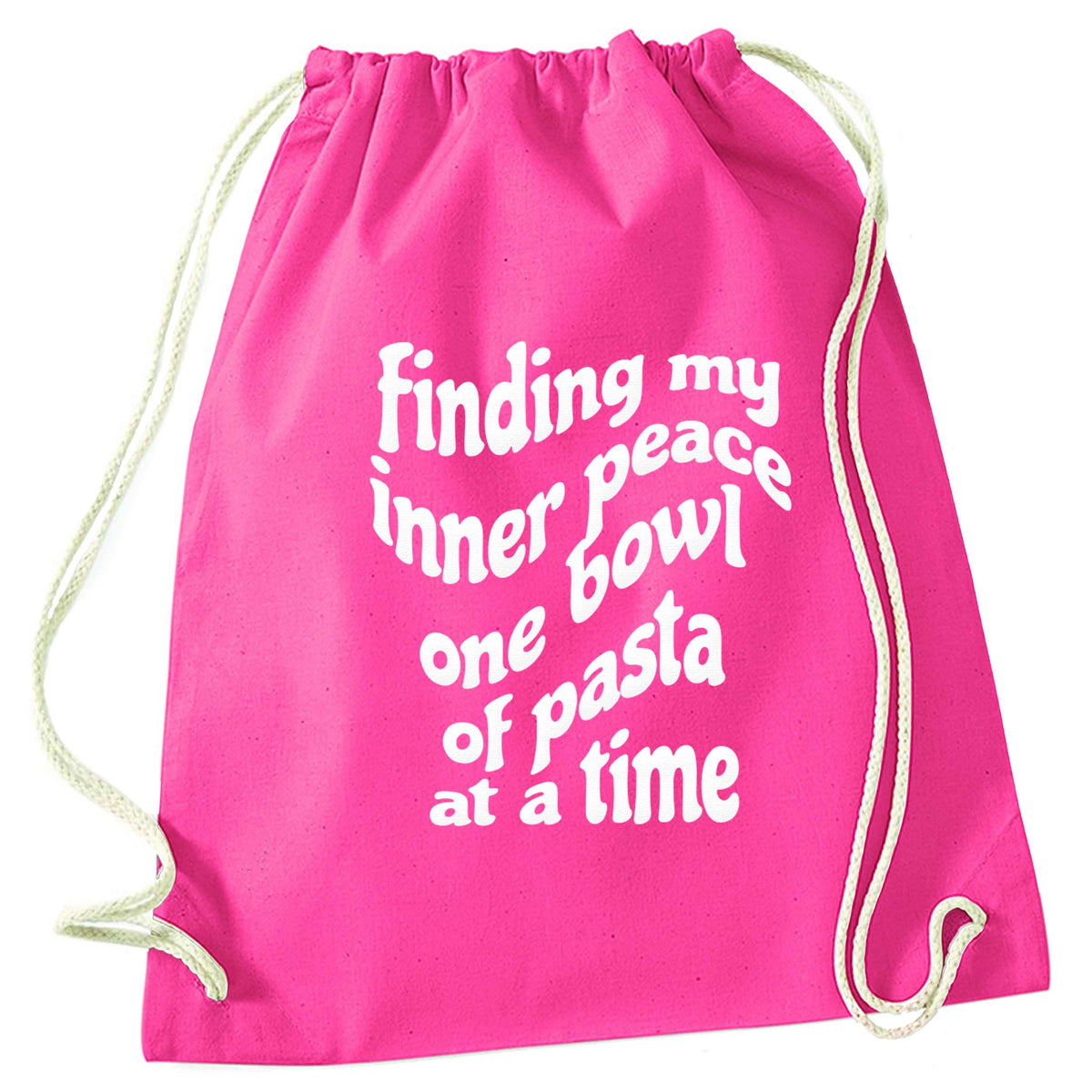 Finding My Inner Peace One Bowl of Pasta at a Time pink drawstring bag