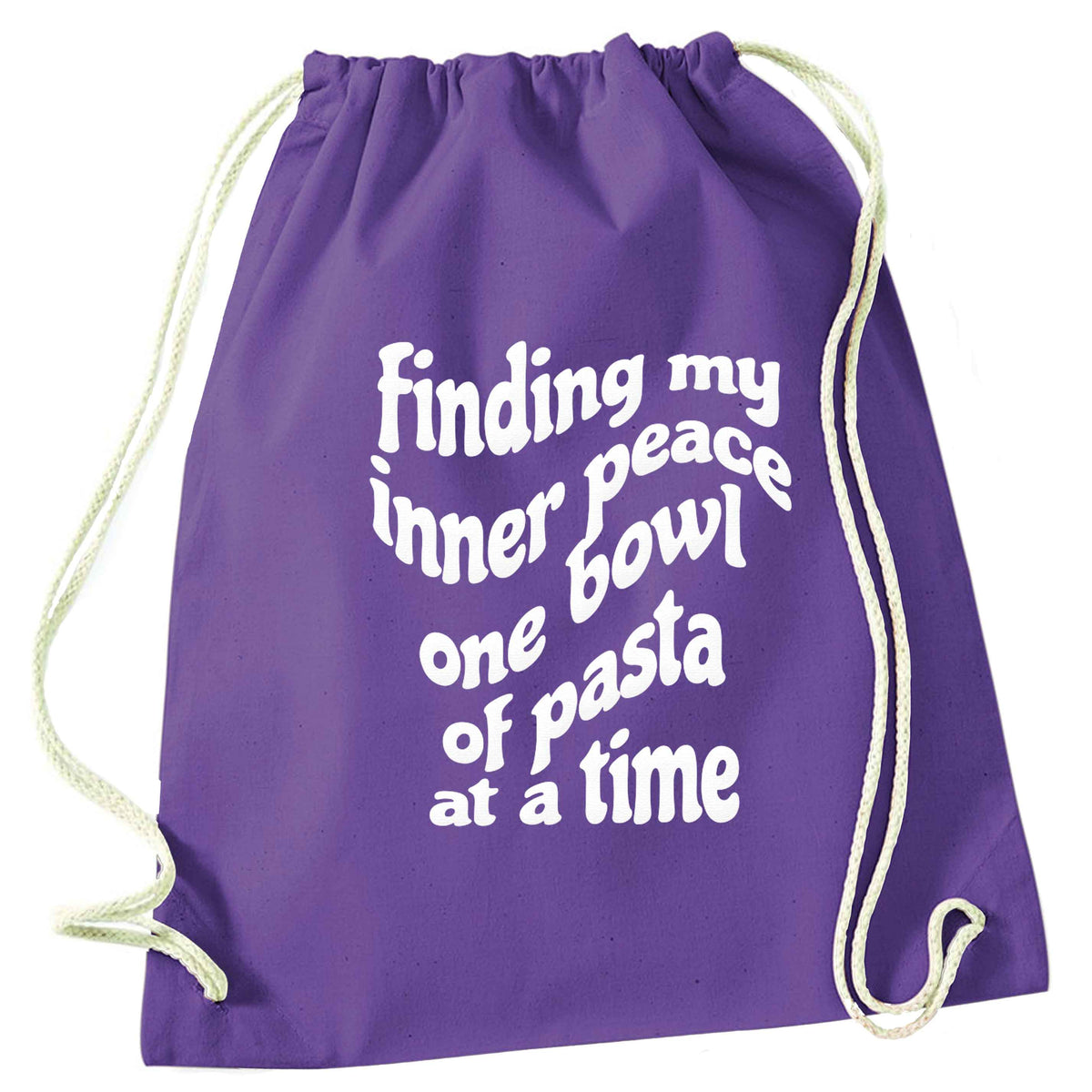 Finding My Inner Peace One Bowl of Pasta at a Time purple drawstring bag