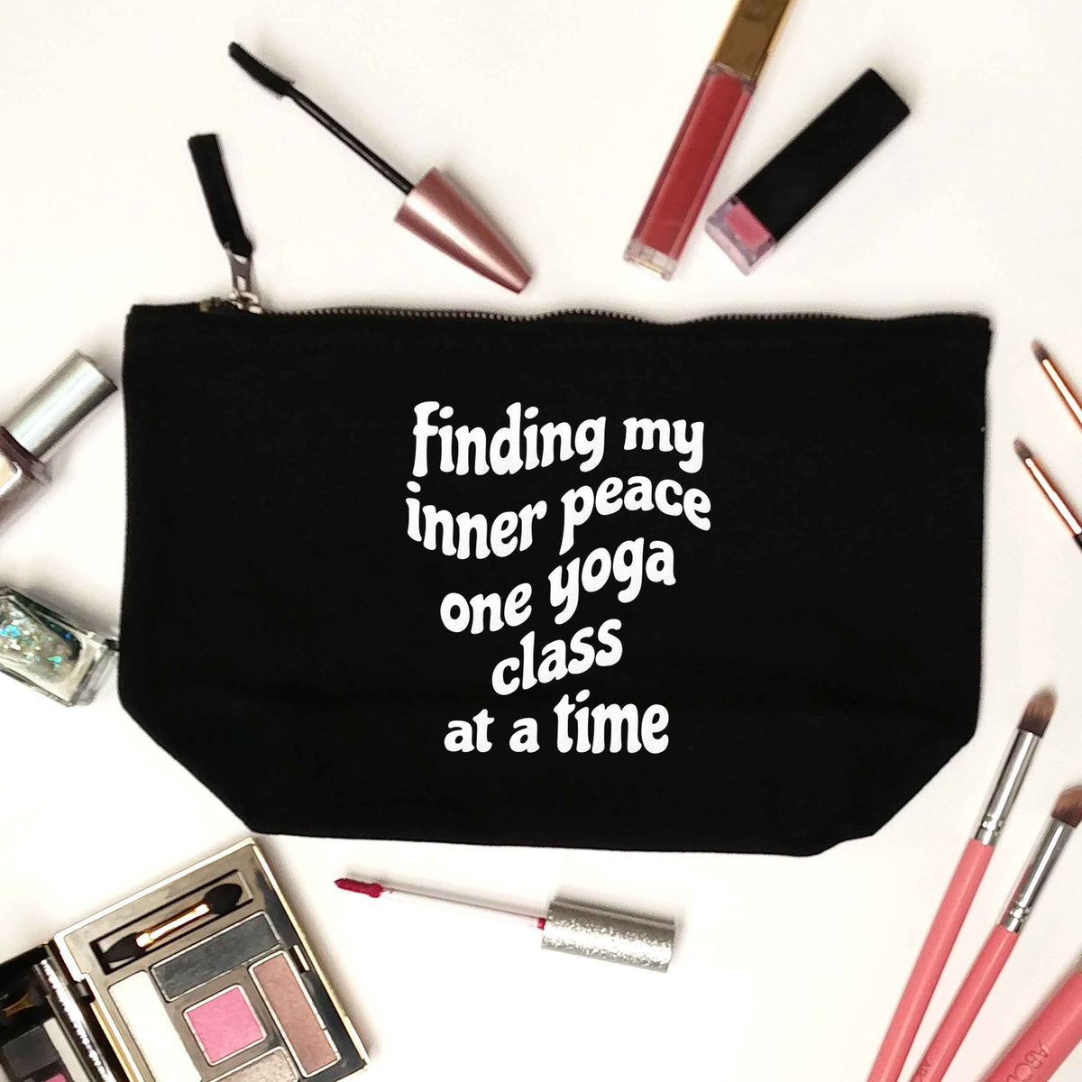 Finding My Inner Peace One Yoga Class at a Time black makeup bag