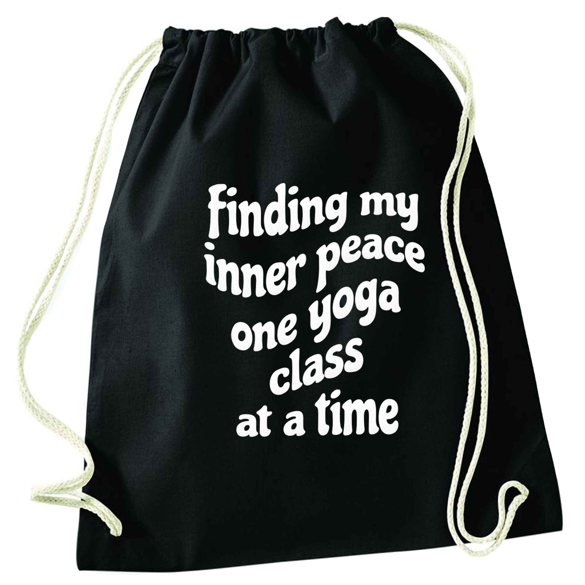 Finding My Inner Peace One Yoga Class at a Time black drawstring bag
