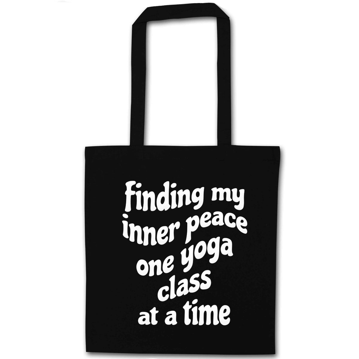 Finding My Inner Peace One Yoga Class at a Time black tote bag
