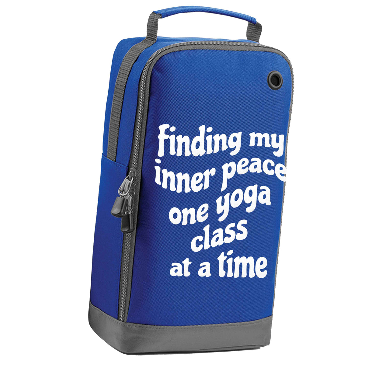 Finding My Inner Peace One Yoga Class at a Time blue sports shoe bag vertical print