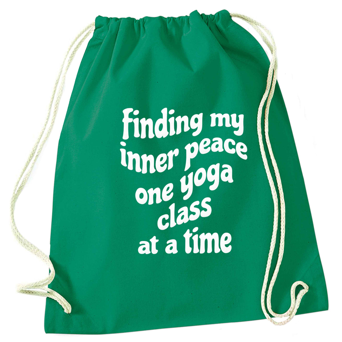 Finding My Inner Peace One Yoga Class at a Time green drawstring bag