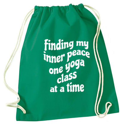 Finding My Inner Peace One Yoga Class at a Time green drawstring bag