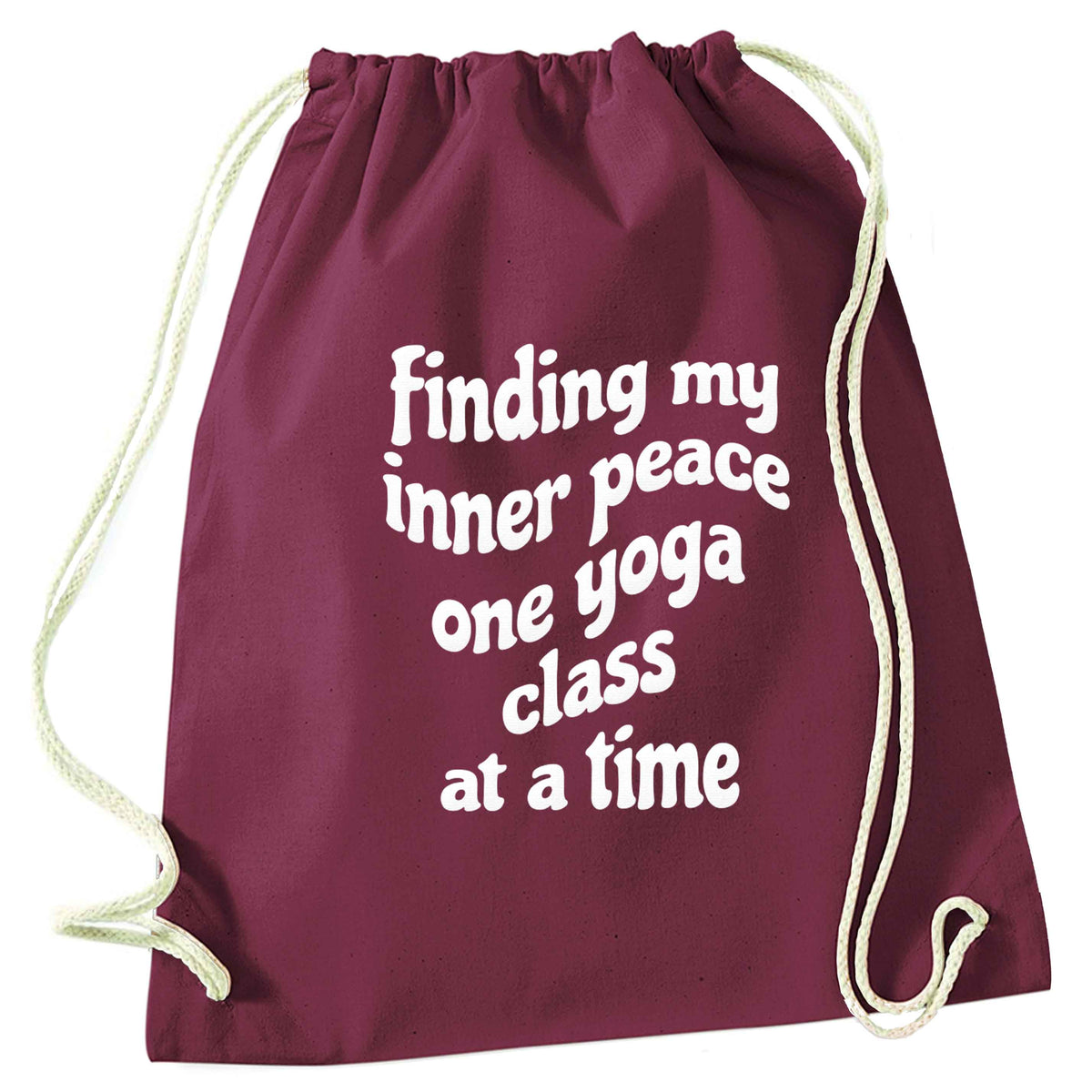 Finding My Inner Peace One Yoga Class at a Time maroon drawstring bag