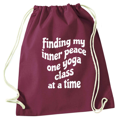 Finding My Inner Peace One Yoga Class at a Time maroon drawstring bag