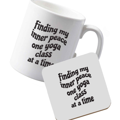 10 oz Ceramic mug and coaster Finding My Inner Peace One Yoga Class at a Time left sided