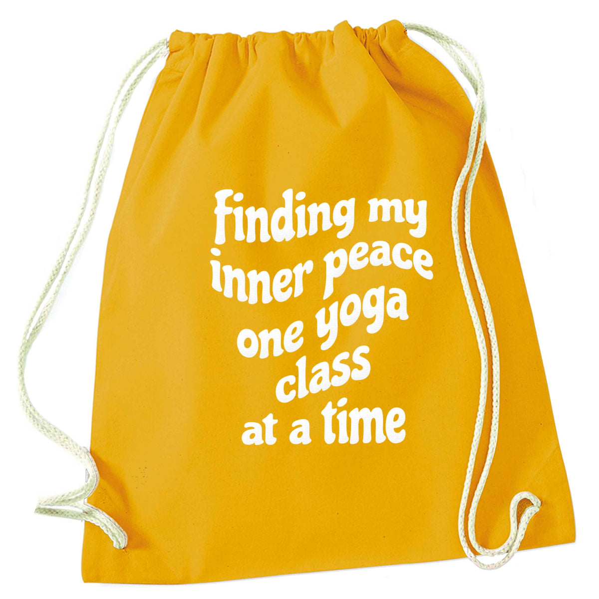 Finding My Inner Peace One Yoga Class at a Time mustard drawstring bag