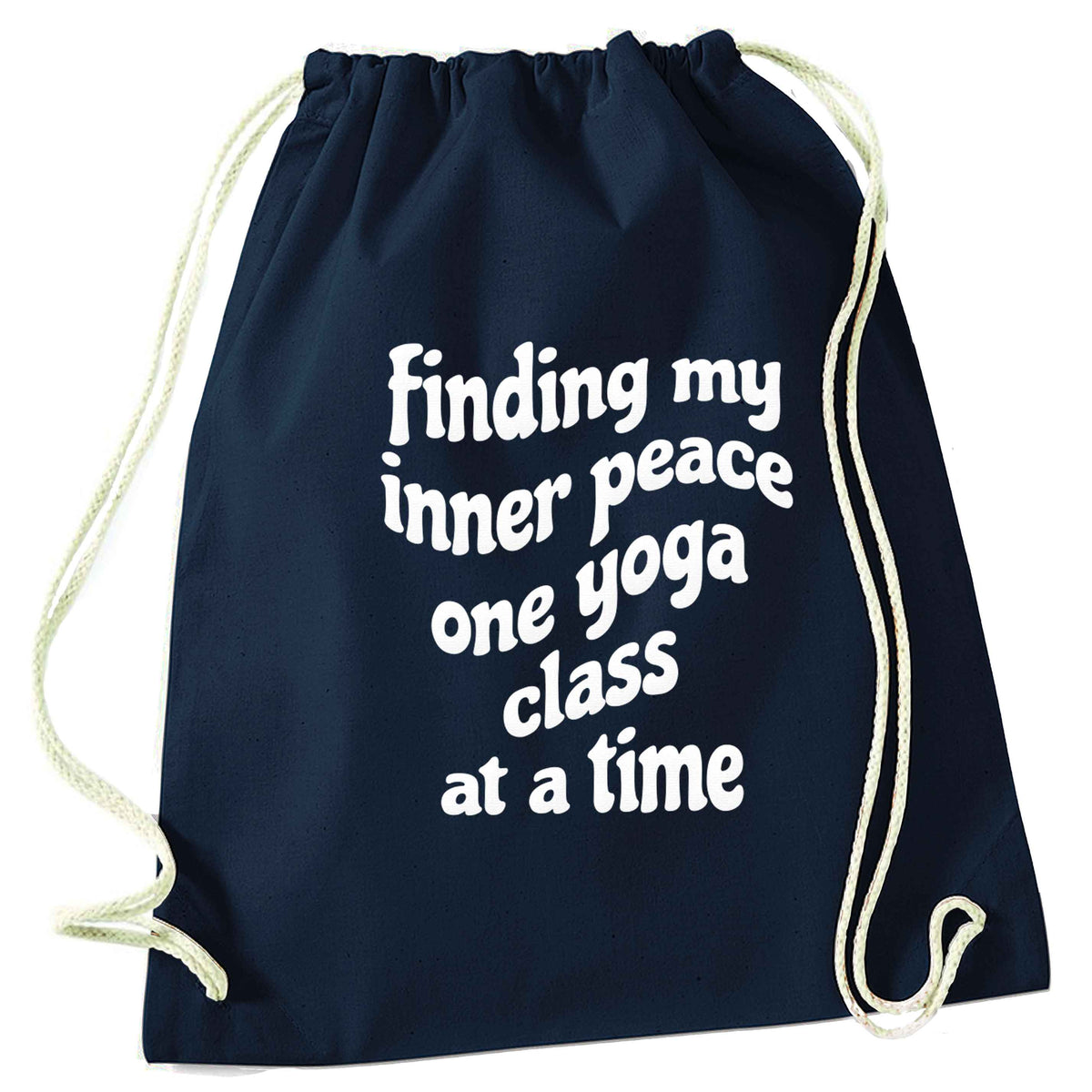 Finding My Inner Peace One Yoga Class at a Time navy drawstring bag