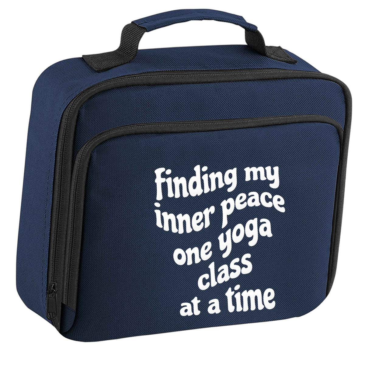 Finding My Inner Peace One Yoga Class at a Time insulated navy lunch bag cooler