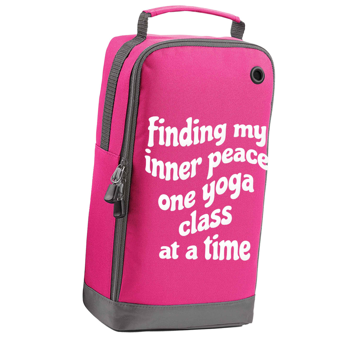 Finding My Inner Peace One Yoga Class at a Time pink sports shoe bag vertical print