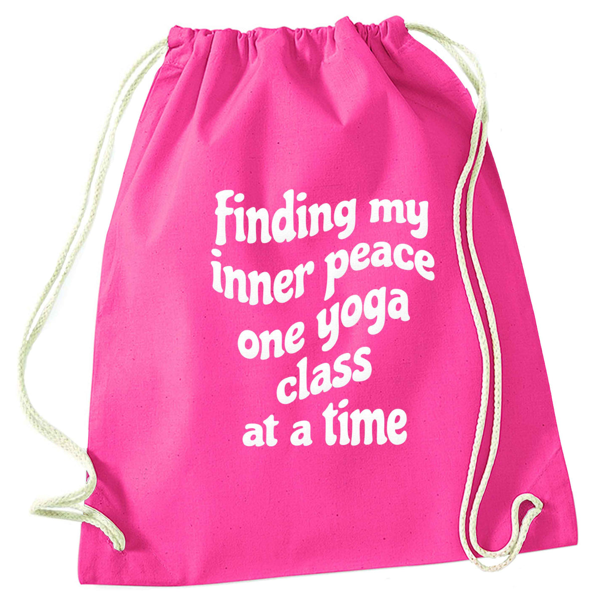 Finding My Inner Peace One Yoga Class at a Time pink drawstring bag