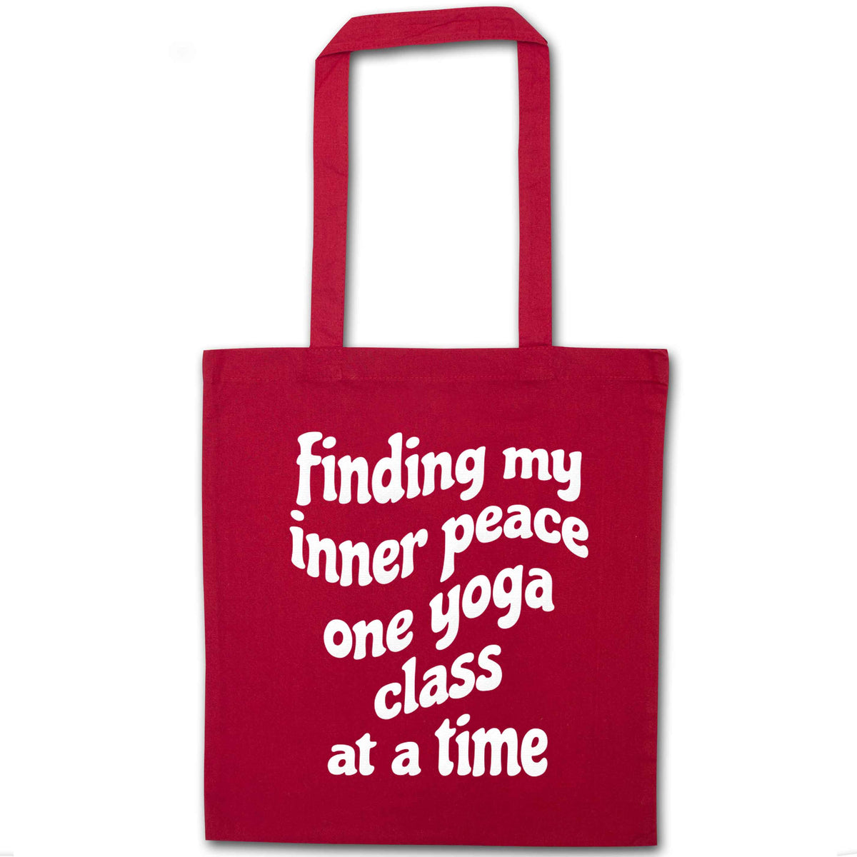Finding My Inner Peace One Yoga Class at a Time red tote bag
