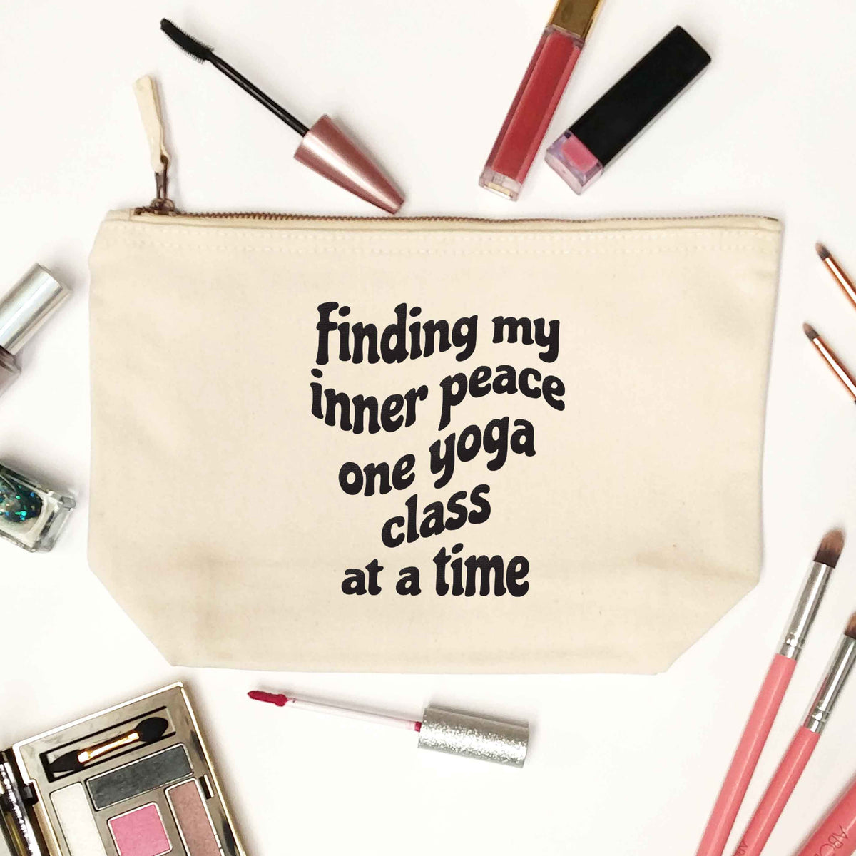 Finding My Inner Peace One Yoga Class at a Time natural makeup bag
