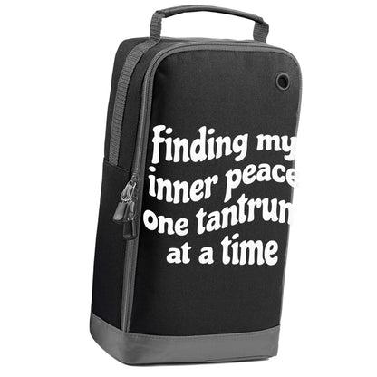 Finding My Inner Peace One Tantrum at a Time black sports shoe bag vertical print